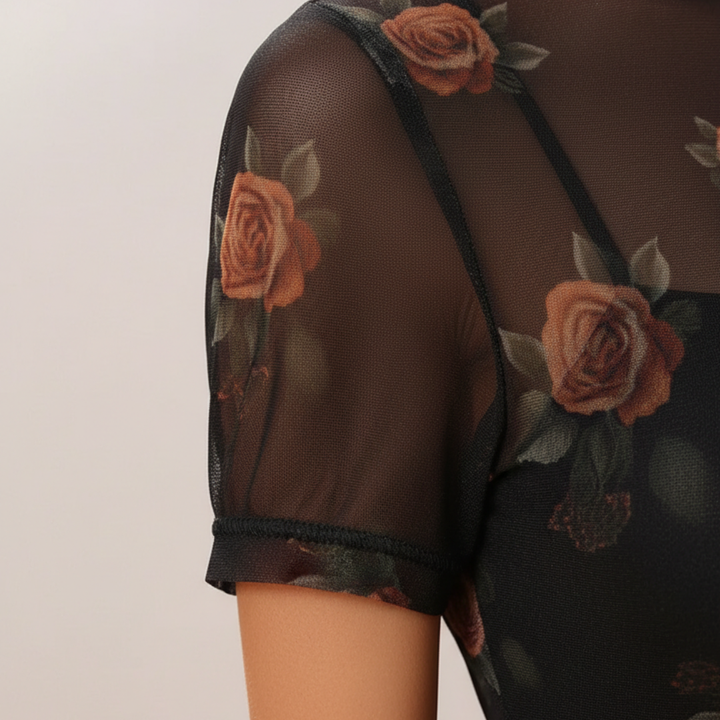 Women’s Mesh Floral Rose Midi Dress