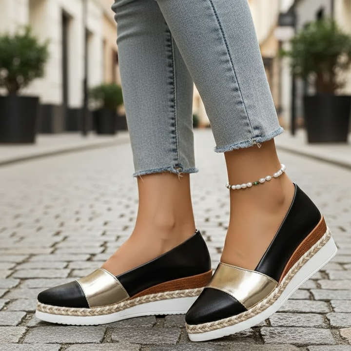 Sandalias de cuña para mujer acabado metálico suela acolchada