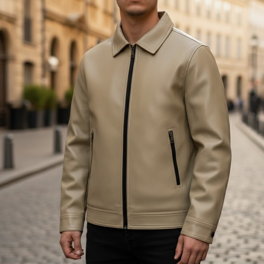 Veste aviateur pour homme en suède végétal Col côtelé Fermeture éclair