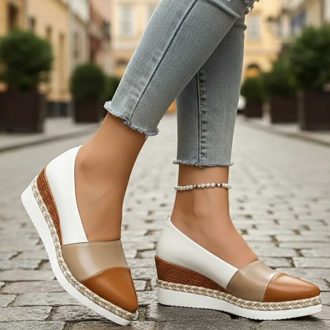 Sandalias de cuña para mujer acabado metálico suela acolchada