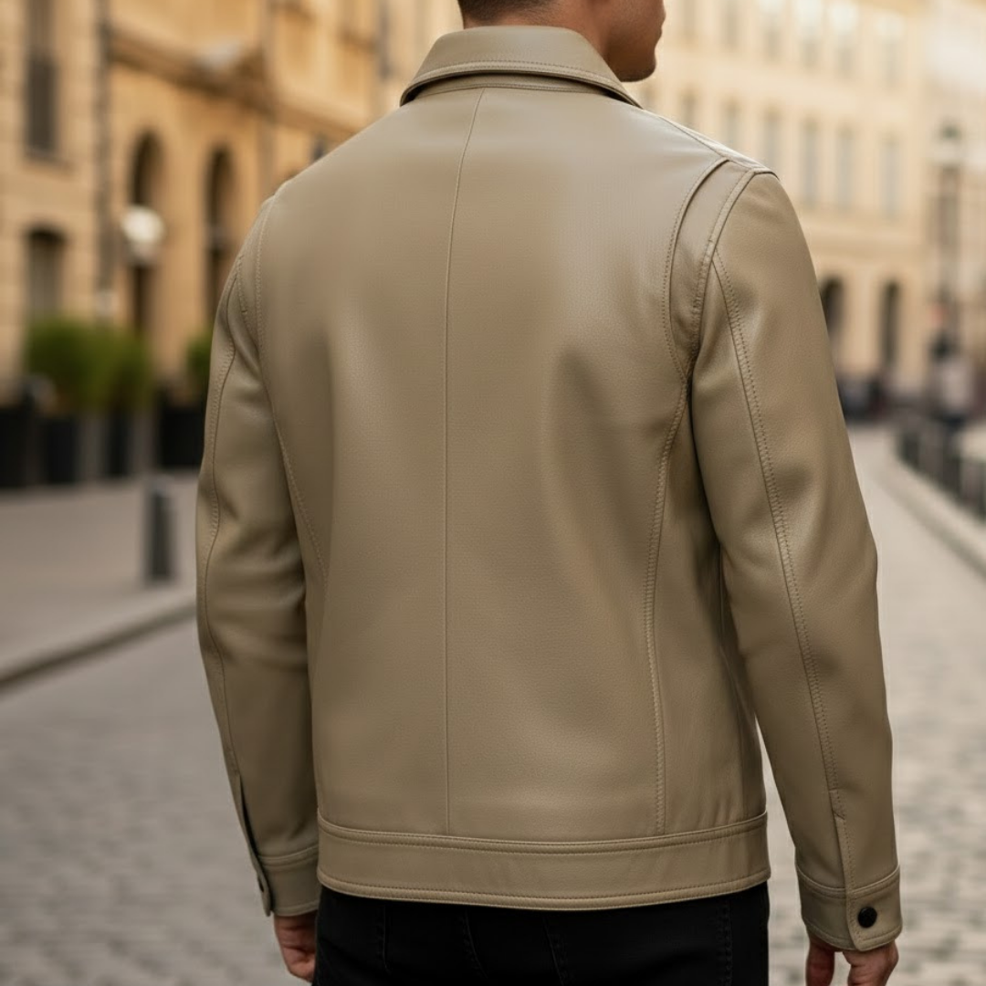 Veste aviateur pour homme en suède végétal Col côtelé Fermeture éclair
