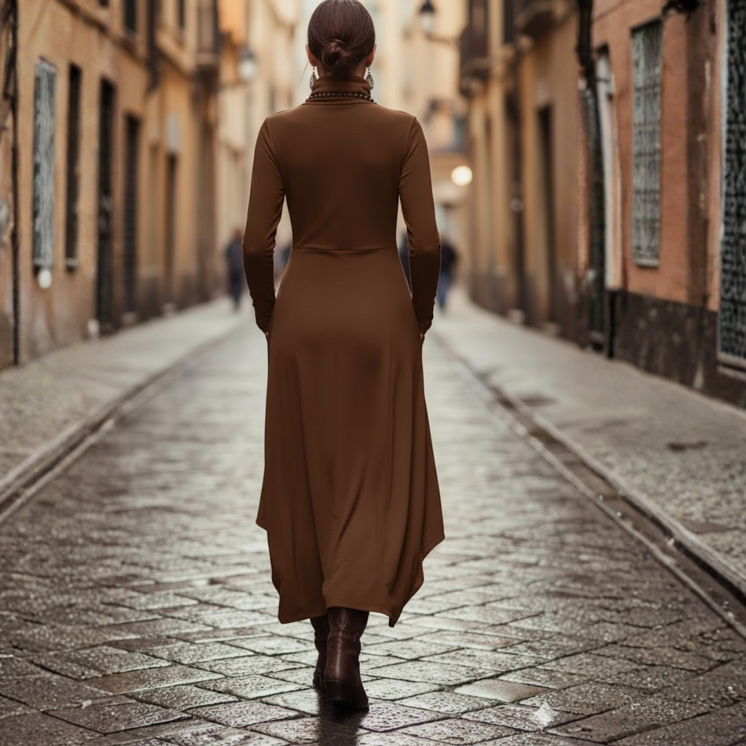 Womens Maxi Dress Asymmetrical Pleated Rayon Long Sleeve