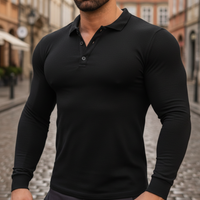 Men Long Sleeve Polo Shirt Polyester Cotton Stretch Autumn Wear