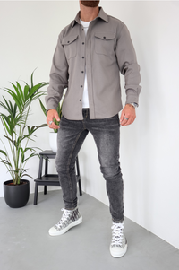 Men's Overshirt Jacket Button-Up Long Sleeve Chest Pocket Regular Fit
