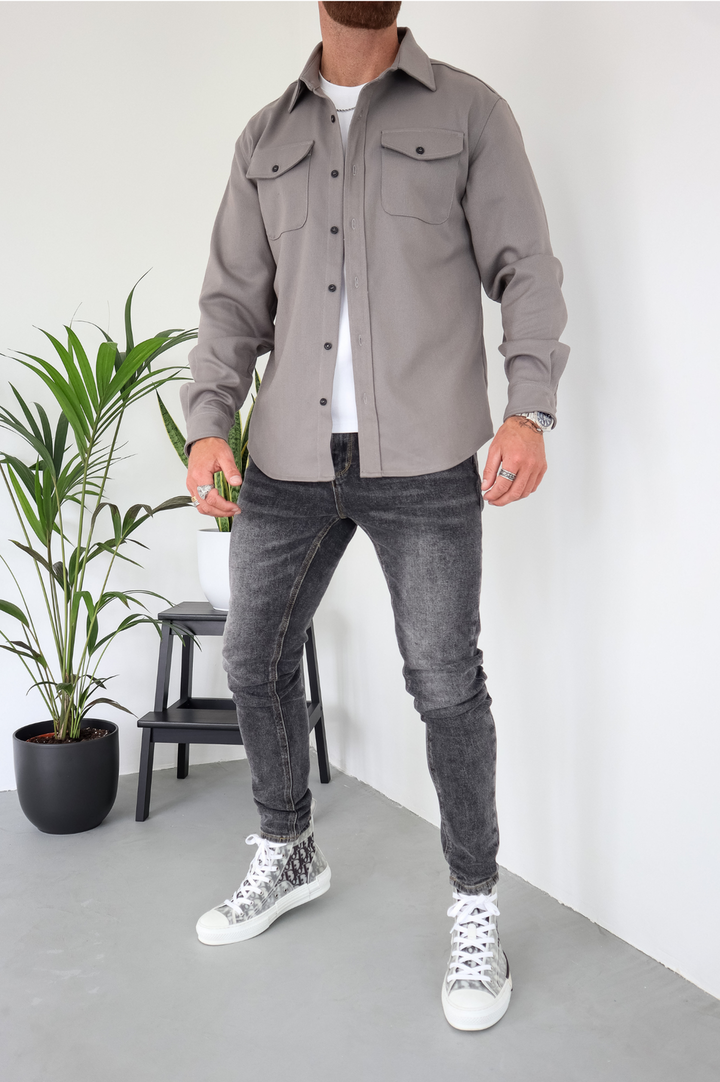 Chaqueta overshirt para hombre con botones, manga larga, bolsillo en el pecho, ajuste regular