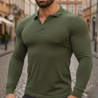 Men Long Sleeve Polo Shirt Polyester Cotton Stretch Autumn Wear