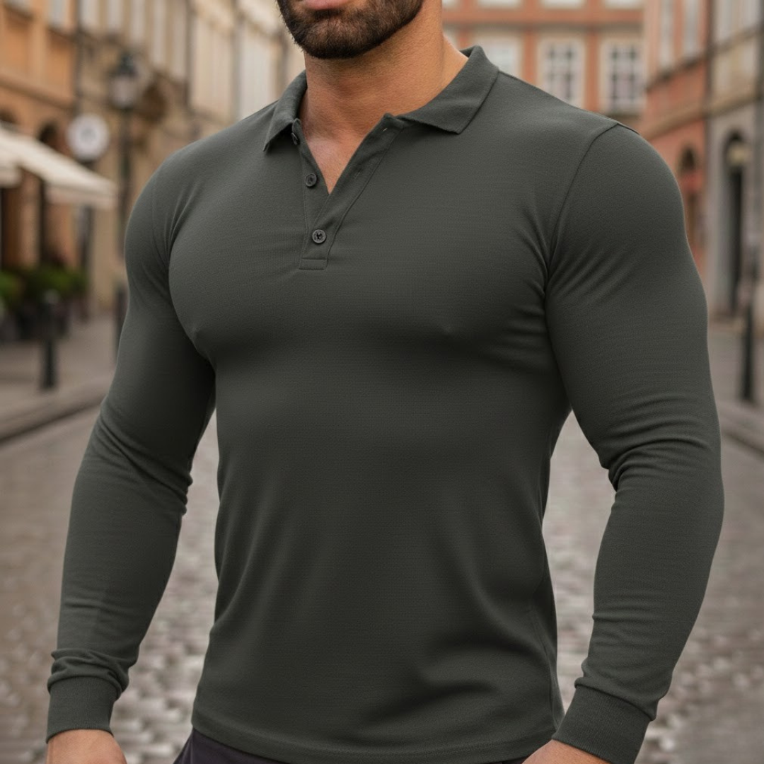 Men Long Sleeve Polo Shirt Polyester Cotton Stretch Autumn Wear