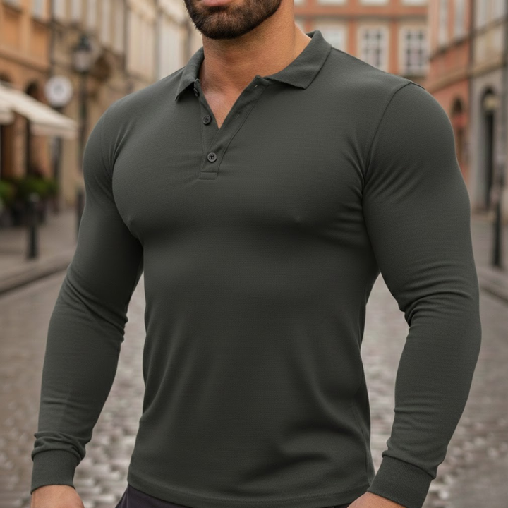 Men Long Sleeve Polo Shirt Polyester Cotton Stretch Autumn Wear