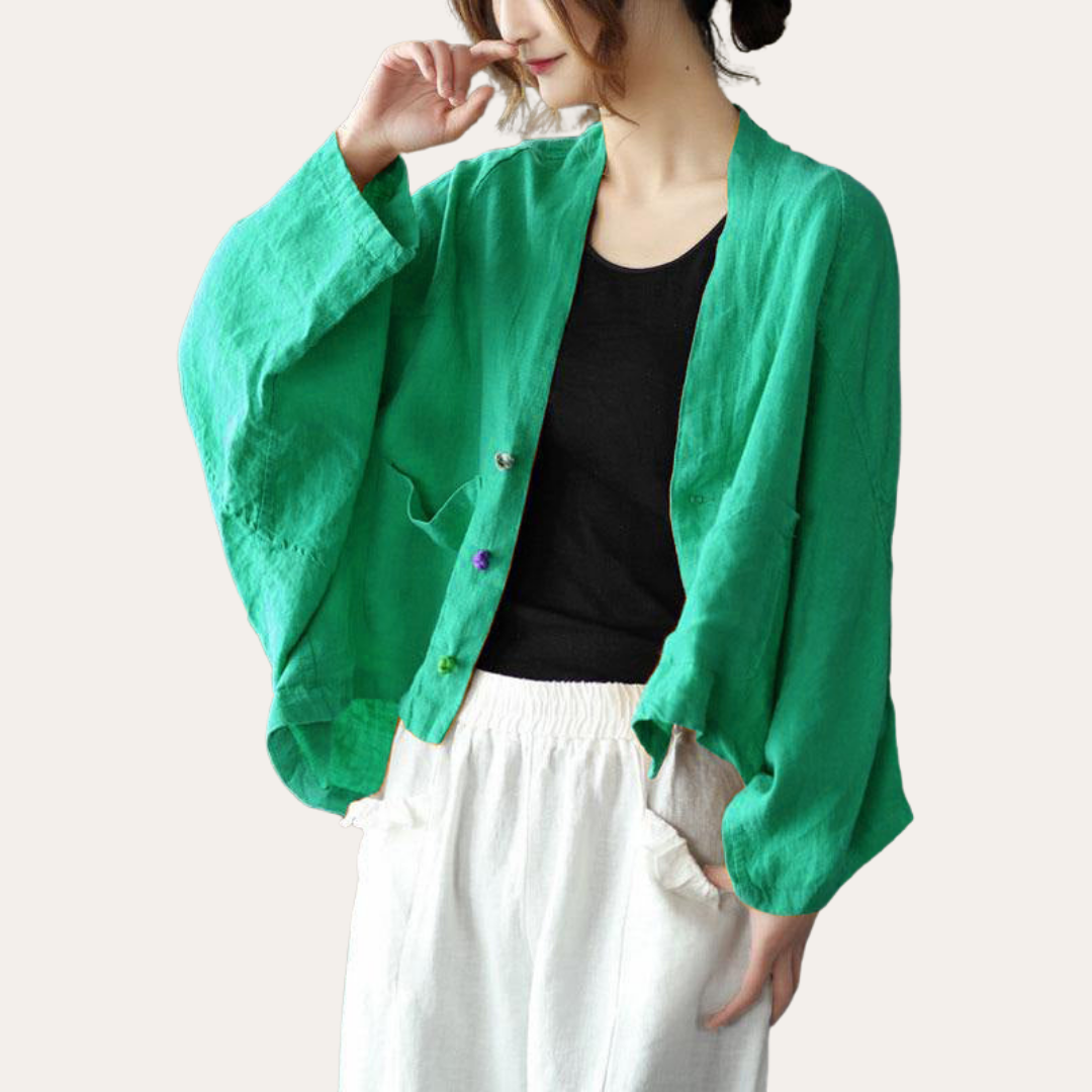 Damen Leinen Bluse Kimono Style Oversize Cardigan Langarm Jacke | Vestea
