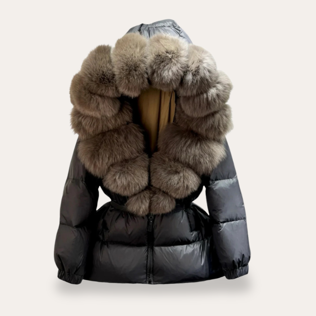 Puffa-Jacke mit Kapuze und Kunstfellkragen für Damen | Vestea
