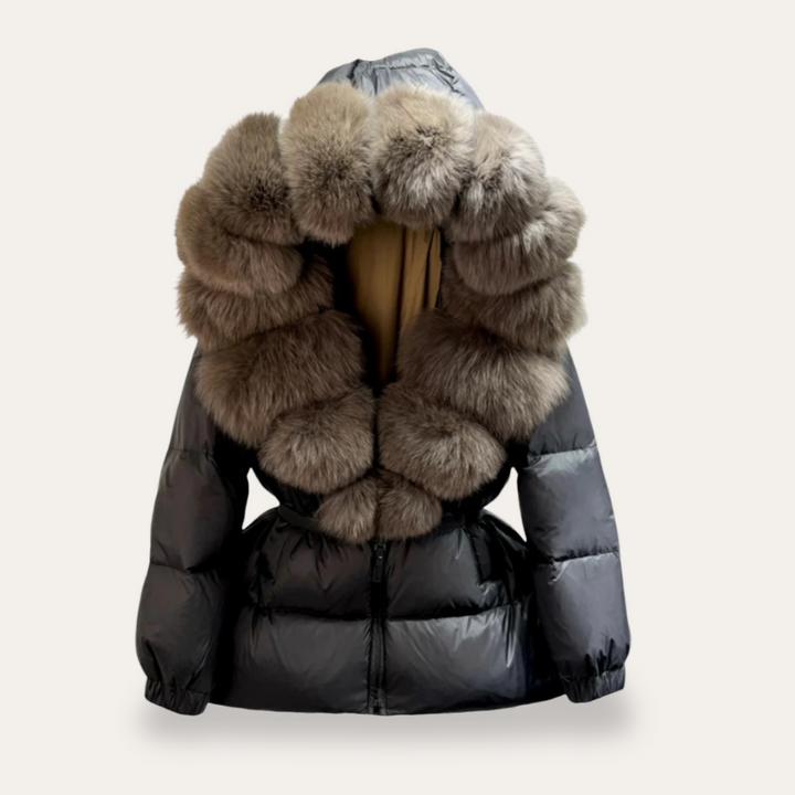 Puffa-Jacke mit Kapuze und Kunstfellkragen für Damen | Vestea