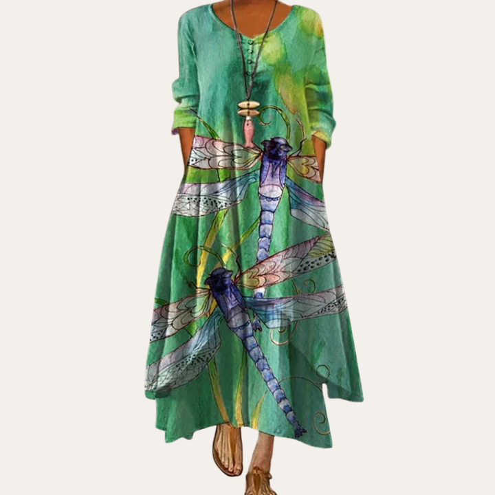 Blumenmuster Maxikleid Damen, Baumwolle | Vestea