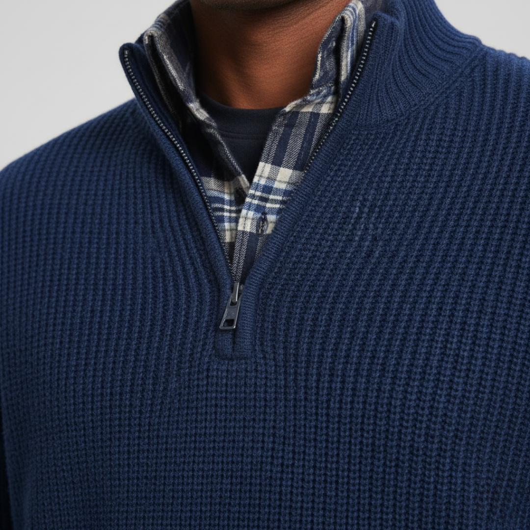 Herren Rippstrick Pullover mit Viertel-Reißverschluss | Vestea