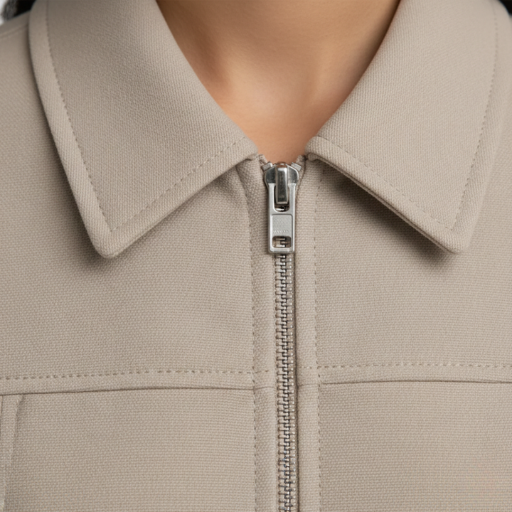 Conjunto de traje chaqueta corta con cremallera pantalones de pierna recta para mujer beige