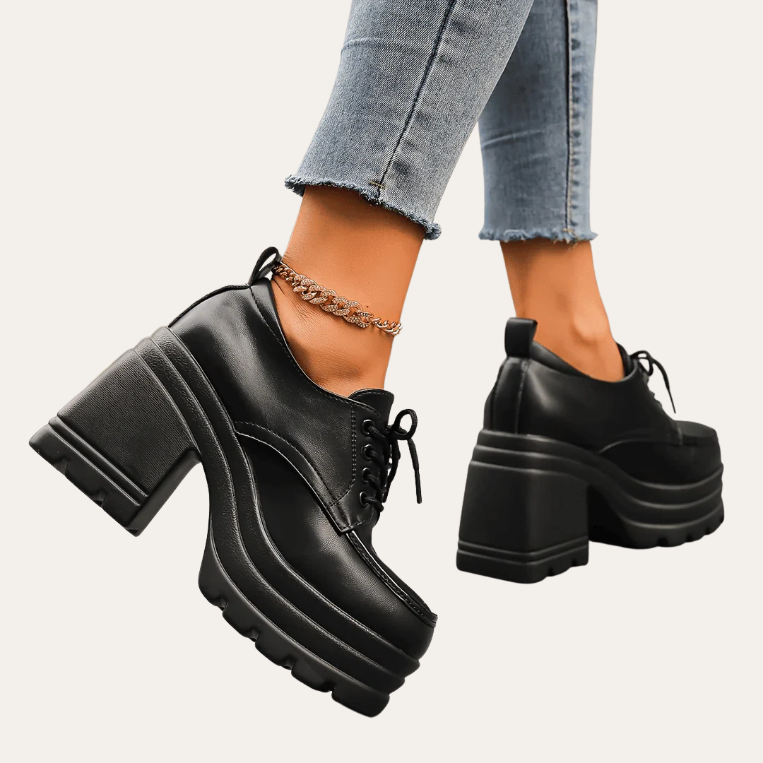Orthopädische Damen Plateauschuhe Schnürung Kunstleder Absatz | Vestea
