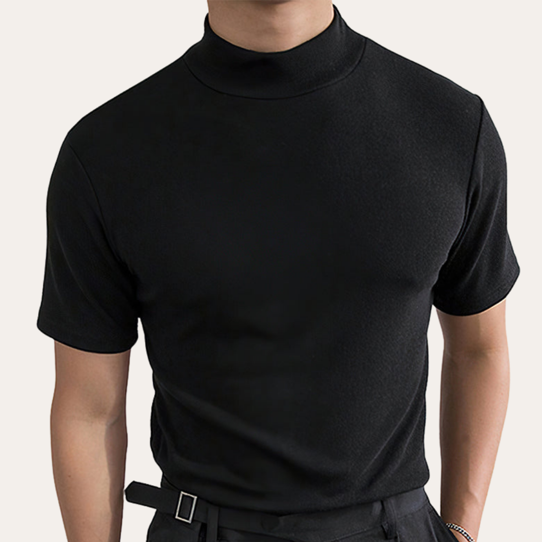 Herren Kurzarm Stehkragen T-Shirt Elastisch | Vestea