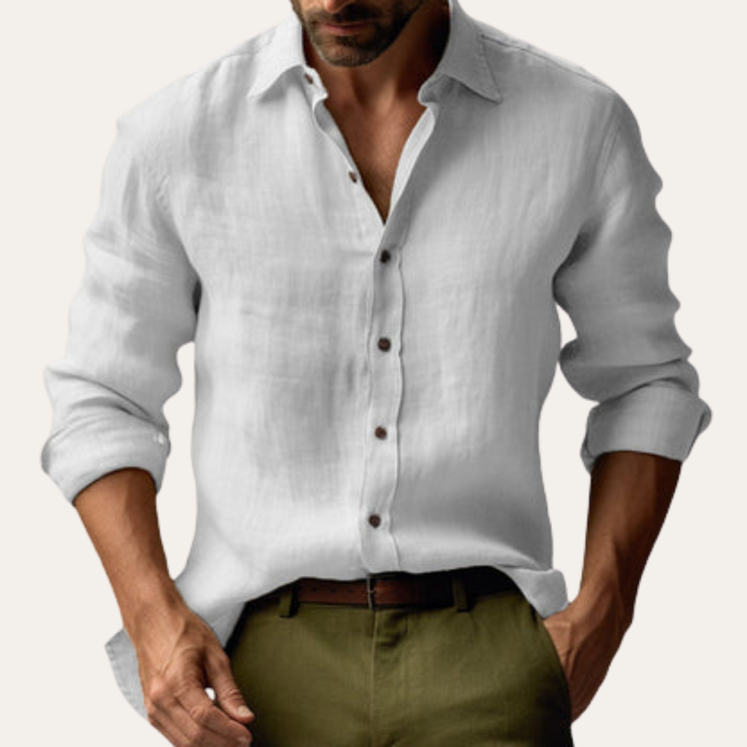 Herren Leinenhemd Langarm Freizeit Regular Fit | Vestea