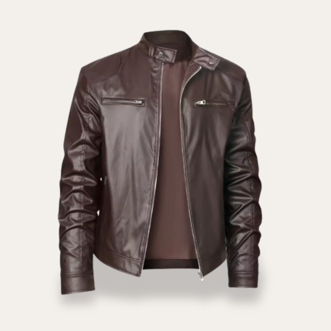 Herren Lederjacke Motorrad Stehkragen | Vestea