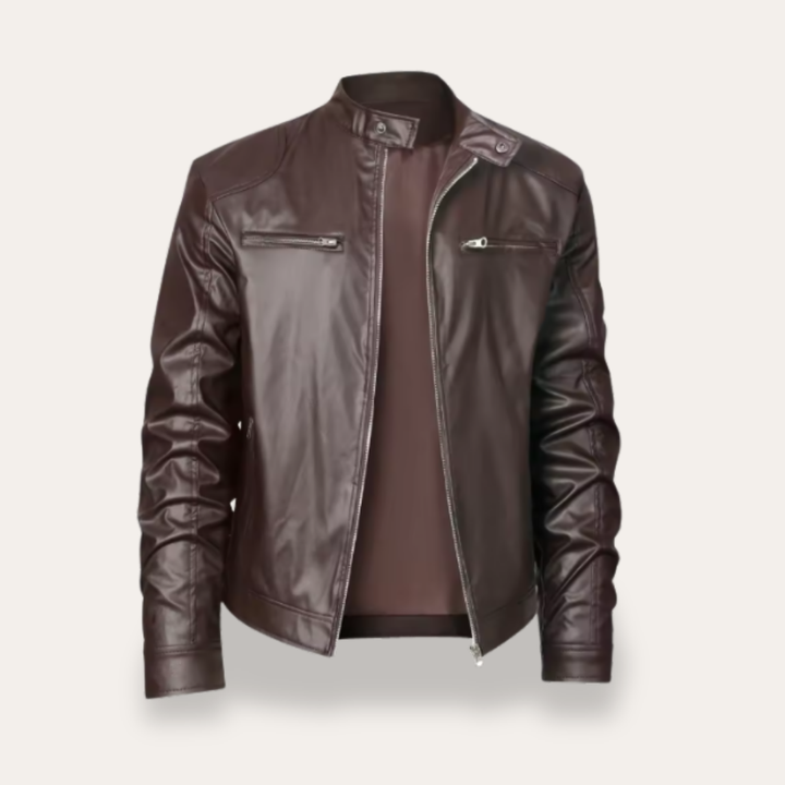 Herren Lederjacke Motorrad Stehkragen | Vestea