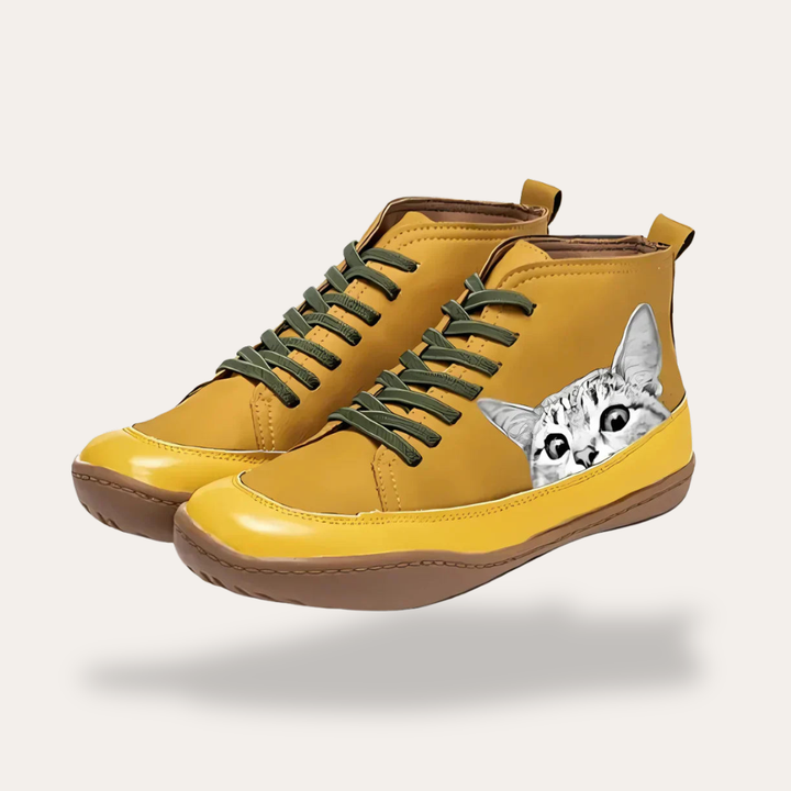 Damen Orthopädische Sneaker High Top Katze Motiv | Vestea
