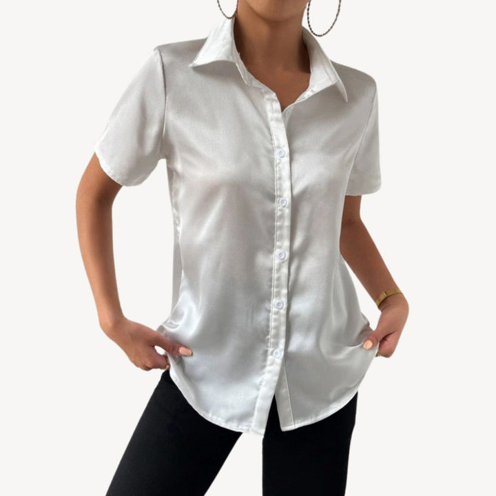 Damen Satin Kurzarm Bluse | Vestea