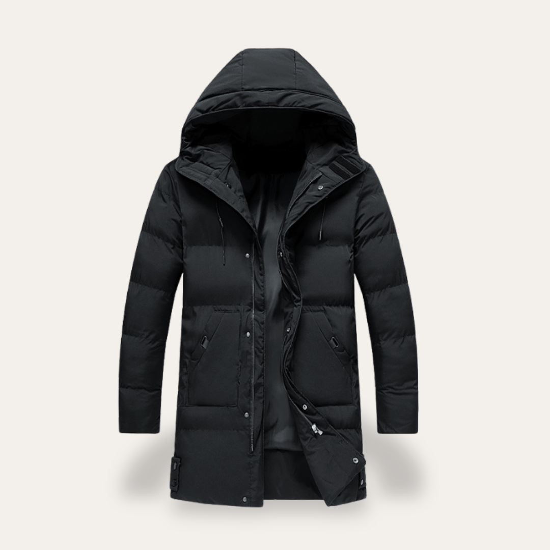 Herren Winterjacke Steppmantel mit Kapuze Gepolstert Outdoor Lang | Vestea