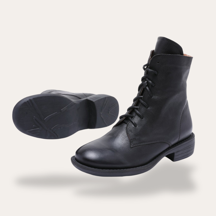 Orthopädische Leder Stiefel mit Schnürung für Damen | Vestea
