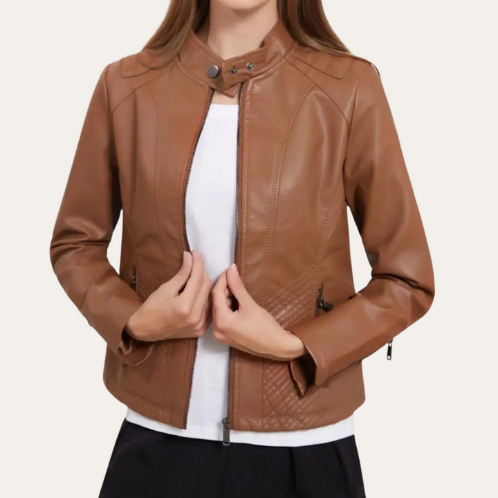 Damen Lederjacke mit Reißverschluss und Taschen | Vestea