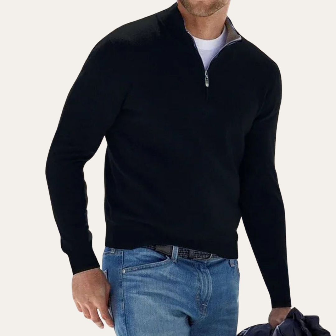 Herren Pullover mit Stehkragen und Halbreißverschluss | Vestea