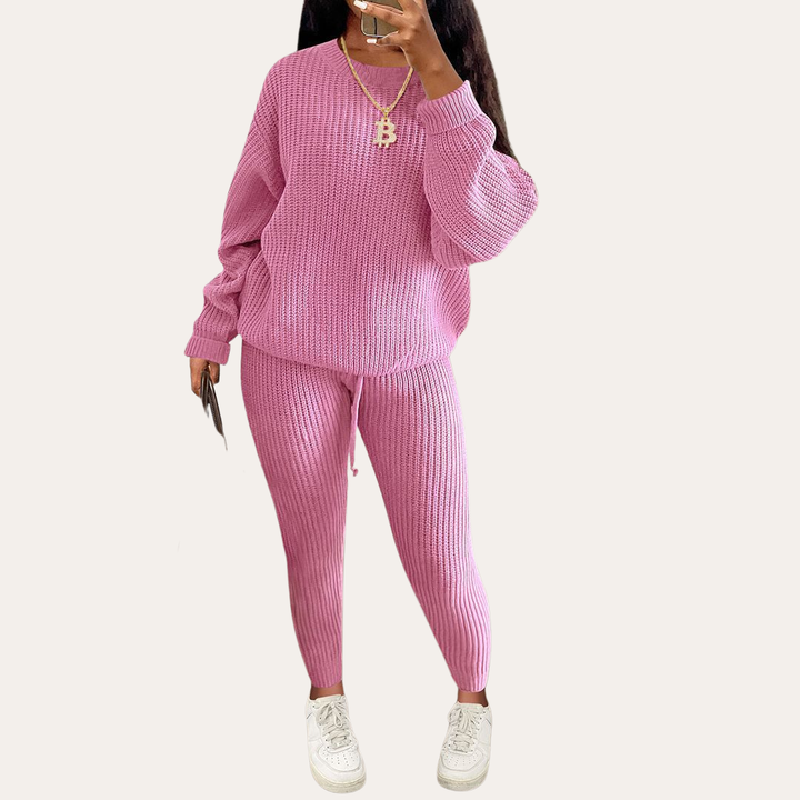 Damen Strick Zweiteiler Pullover Hose Freizeit Set | Vestea
