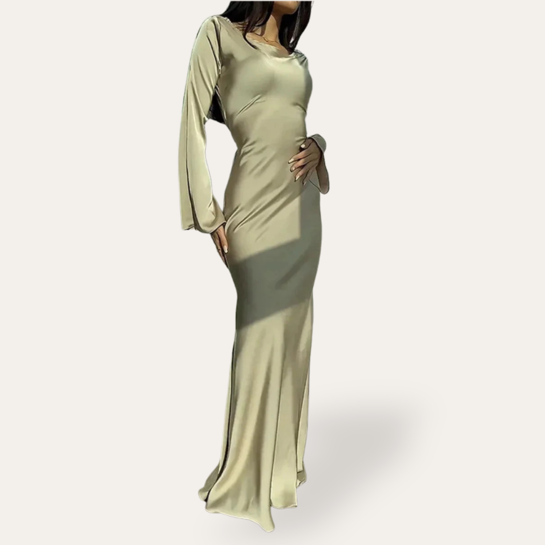 Damen Satin Abendkleid mit langen Ärmeln | Vestea