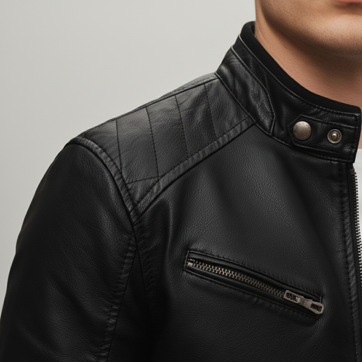 Herren-Bikerjacke aus Leder mit Reißverschluss | Vestea