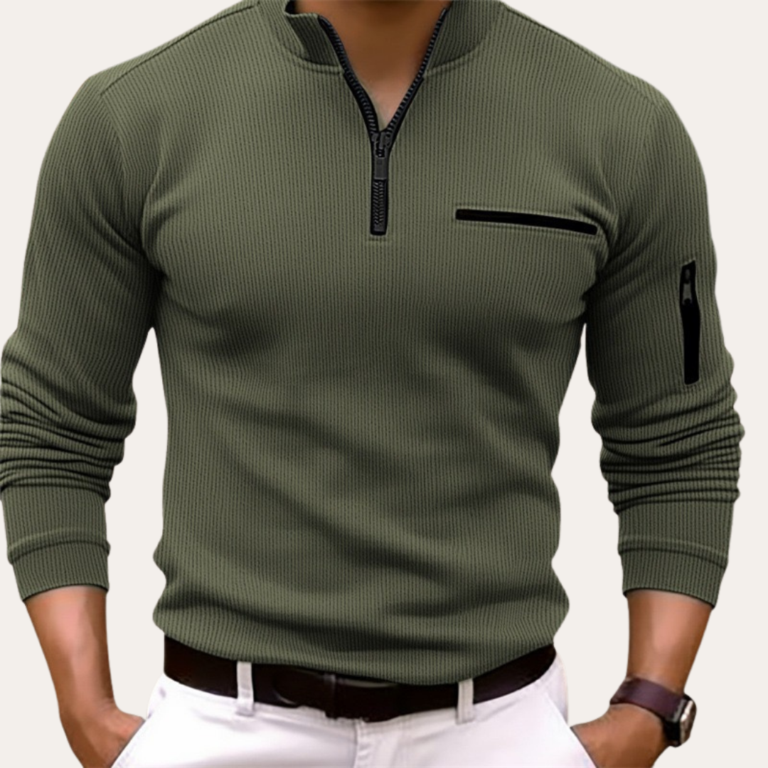 Herren Strickpullover Langarm Stehkragen Reißverschluss | Vestea