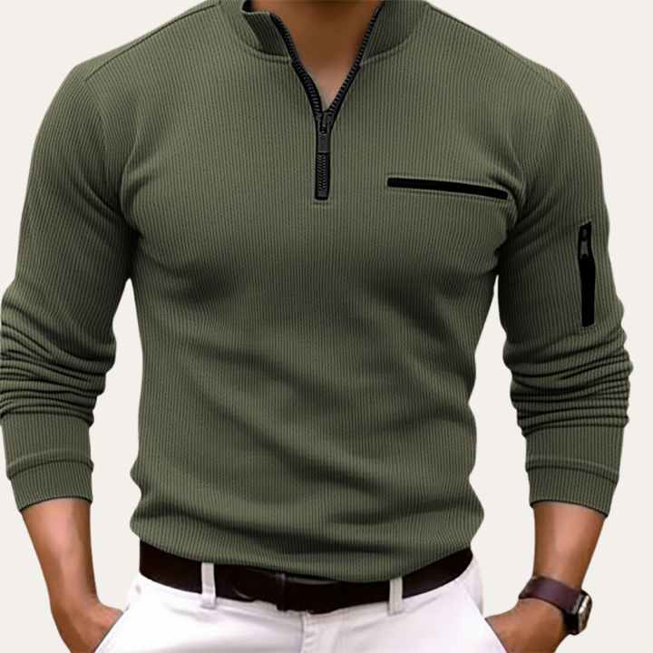 Herren Strickpullover Langarm Stehkragen Reißverschluss | Vestea