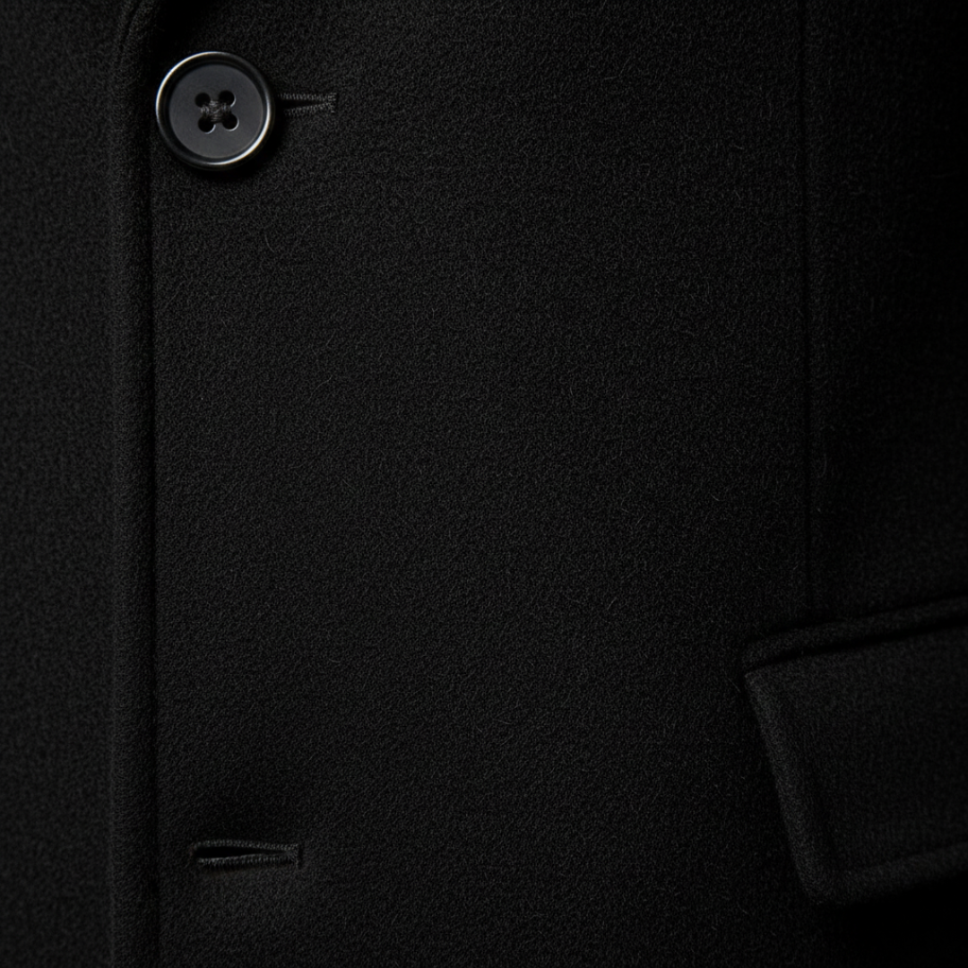 Men's Wool Coat Woven Fabric Knee-Length Black | Vestea