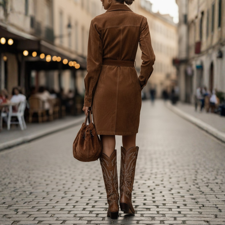 Robe-chemise ceinturée pour femme en suédine synthétique