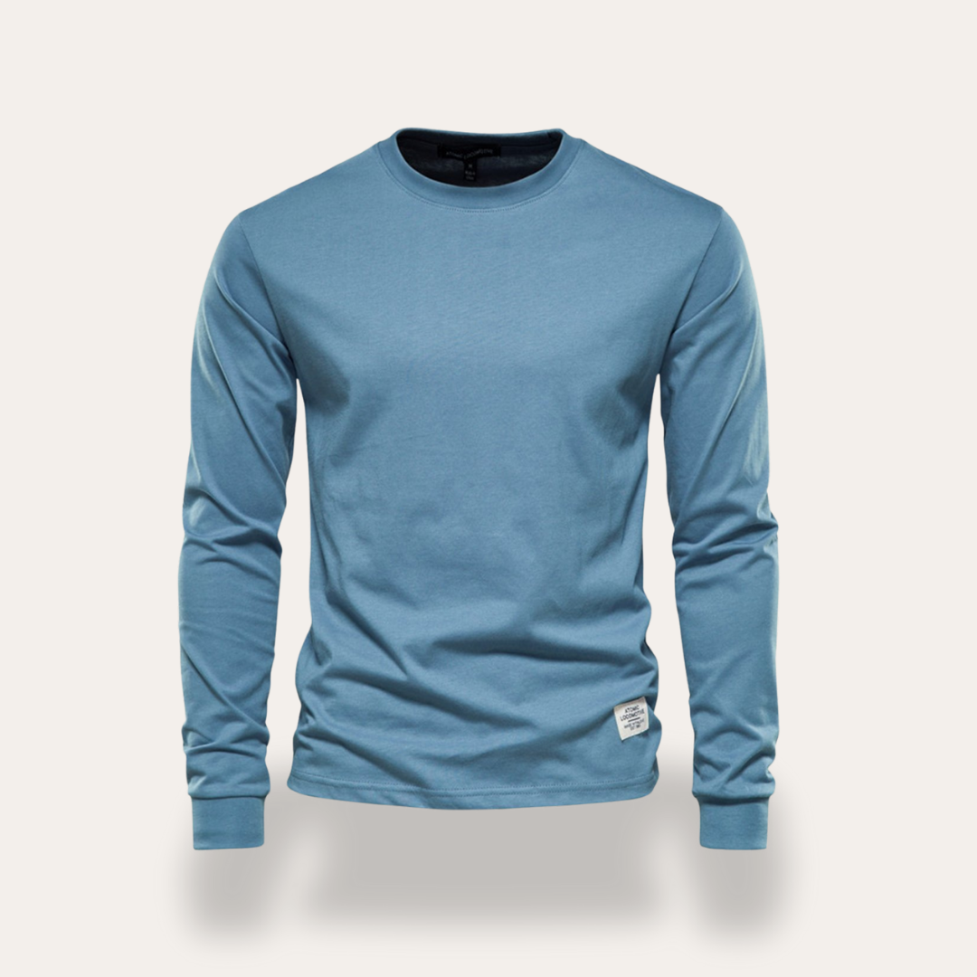Herren Langarmshirt Rundhals Basic Freizeit Stretch | Vestea