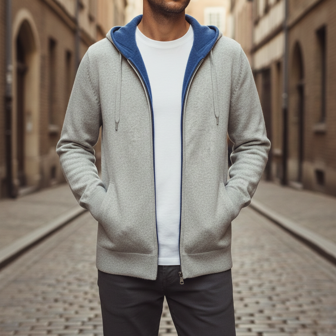 Men's knitted zip-up hoodie solid color | Vestea