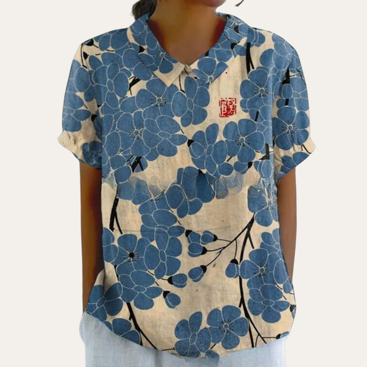 Damen Bluse mit Blumenmuster und Kragen Sommeroberteil | Vestea