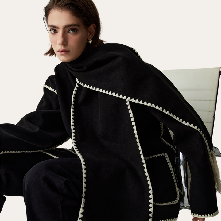 Damen Wollmantel mit Schal und Knopfleiste | Vestea