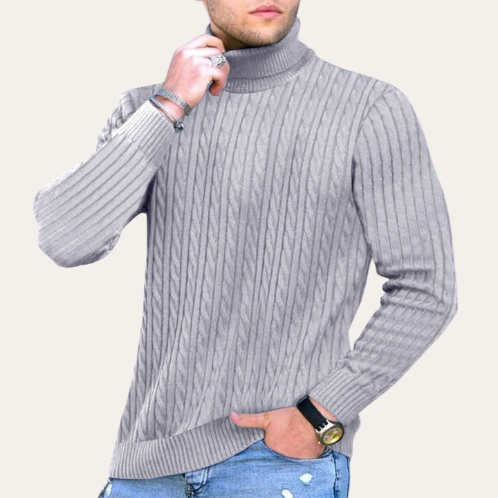 Herren Rollkragenpullover Zopfmuster Strickpullover Langarm Slim Fit | Vestea