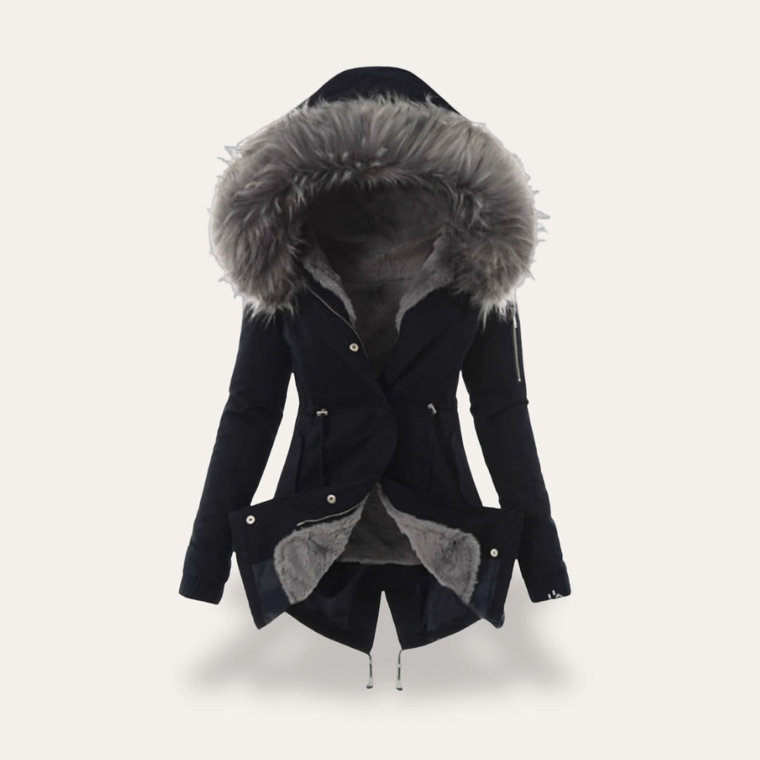 Damen Winterjacke Kapuze Kunstpelz Gefüttert Parka Kordstoff | Vestea