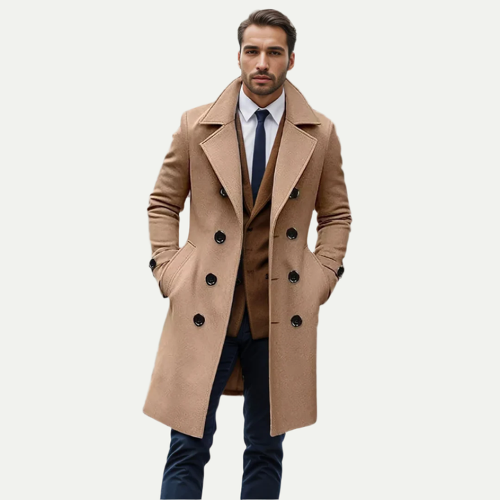 Herren Wollmantel Zweireiher Langer Wintermantel | Vestea