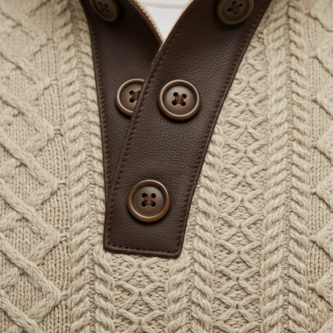 Herren Strickpullover mit Stehkragen und Knopfleiste | Vestea