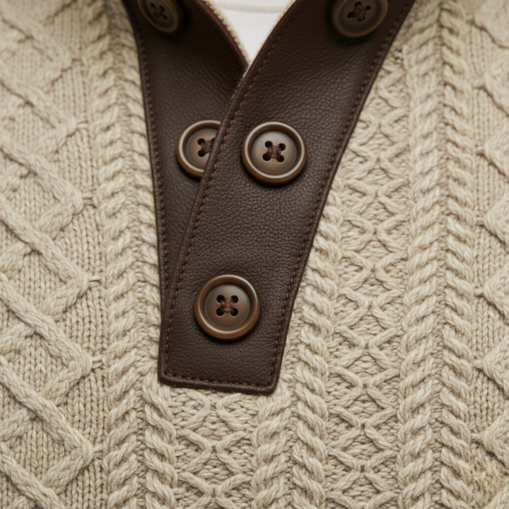 Herren Strickpullover mit Stehkragen und Knopfleiste | Vestea