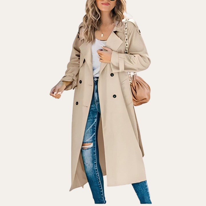 Damen Trenchcoat lang zweireihig mit Gürtel | Vestea