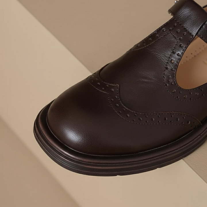 Women Orthopedic Faux Leather Brogue Lug Sole Mary Janes