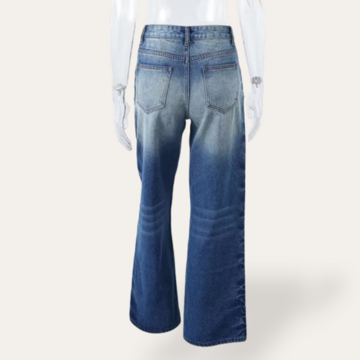 Damen High-Waisted Bootcut Jeans mit Knöpfen an der Seite | Vestea