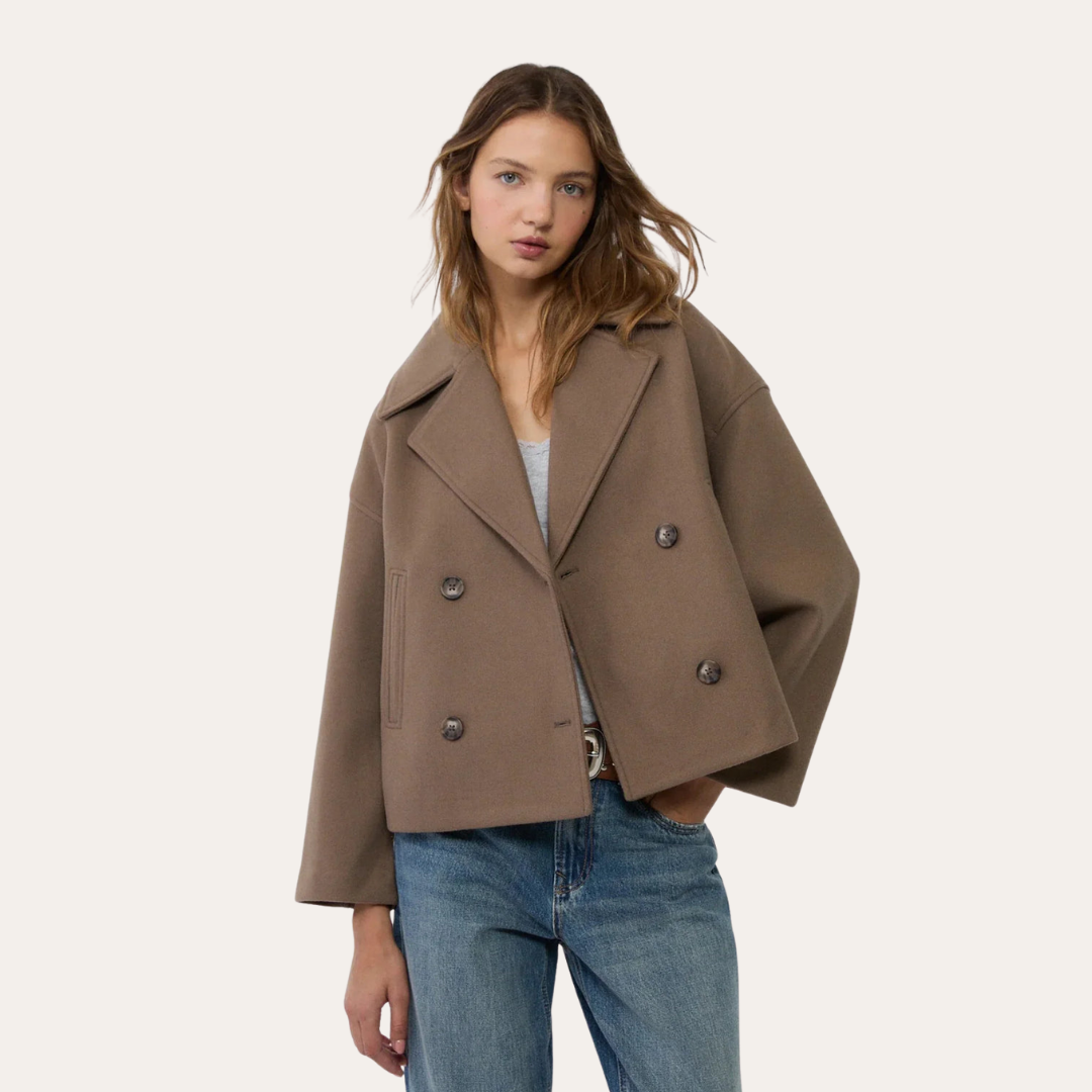 Damen Übergangsjacke Kurz Doppelreihig Blazer Stil | Vestea