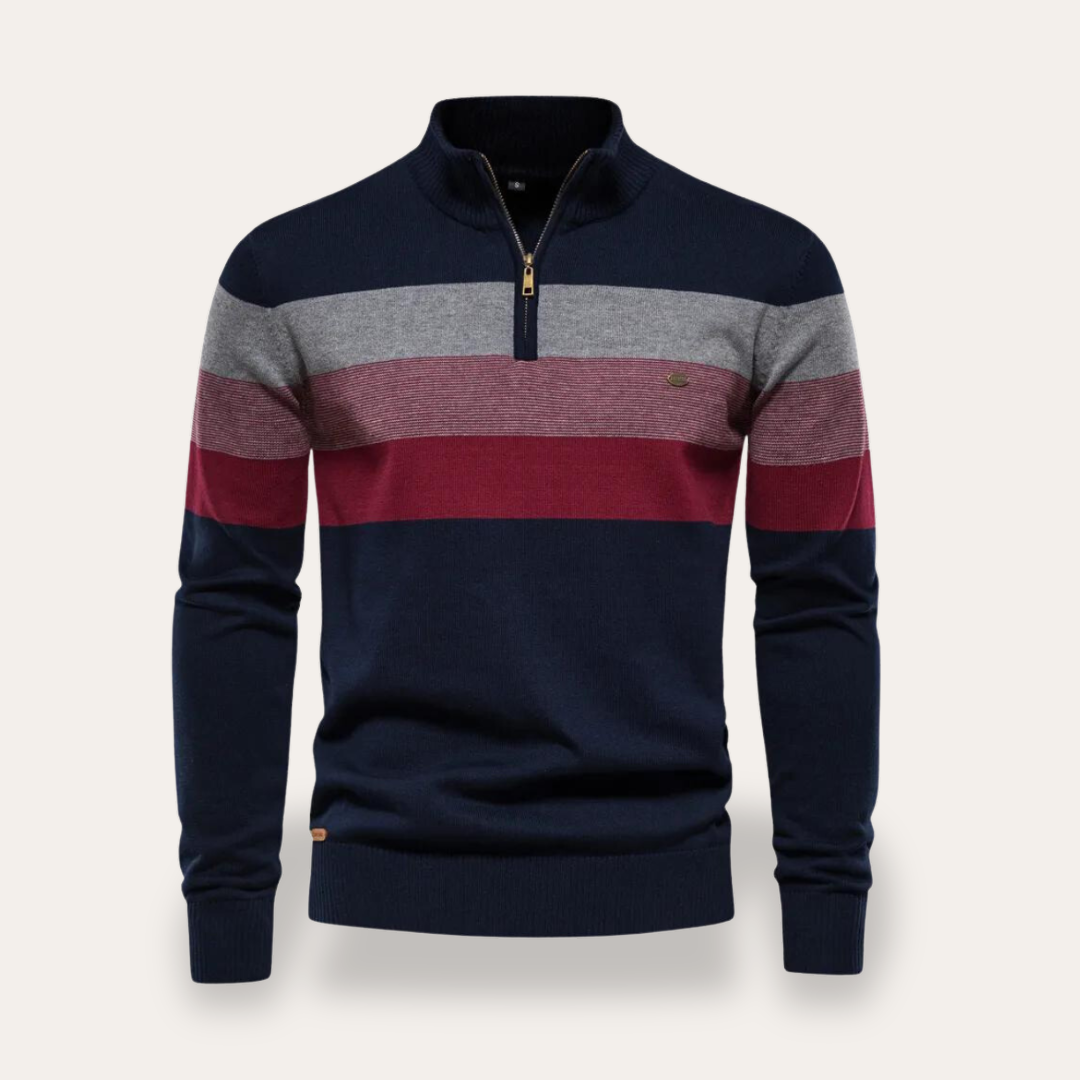 Herren Pullover Halbzip Streifenmuster Feinstrick Materialmix | Vestea